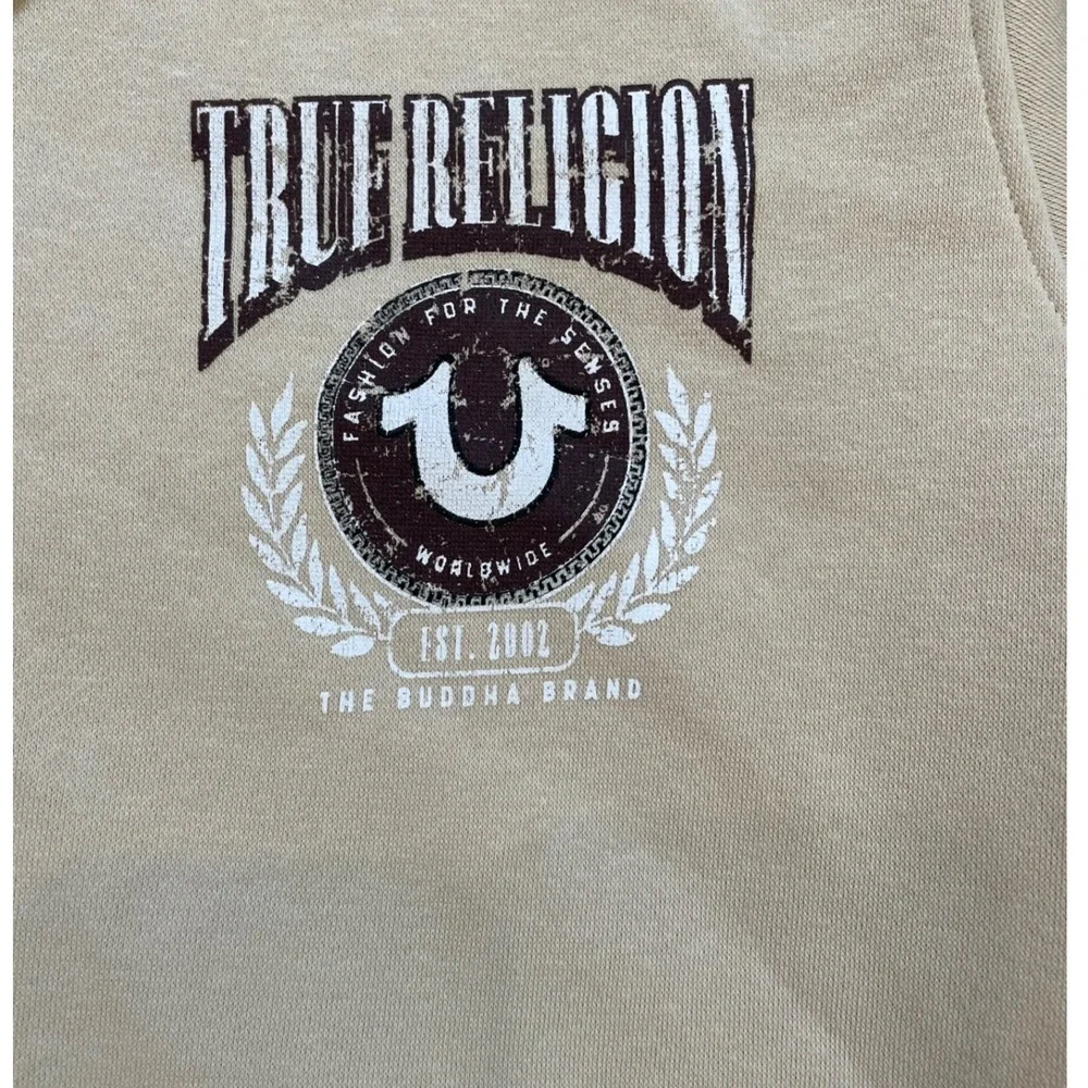 True Religion Zip Hoodie Mens XL Fog Beige College Logo Y2K Streetwear New